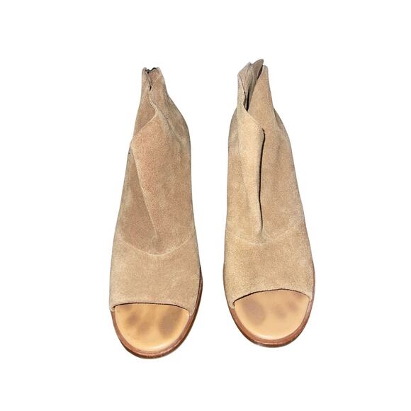 UGG Ginger Open Toe Suede Leather Bootie Chunky Heel Size 9.5 Peep Toe Ankle zip - Picture 2 of 6